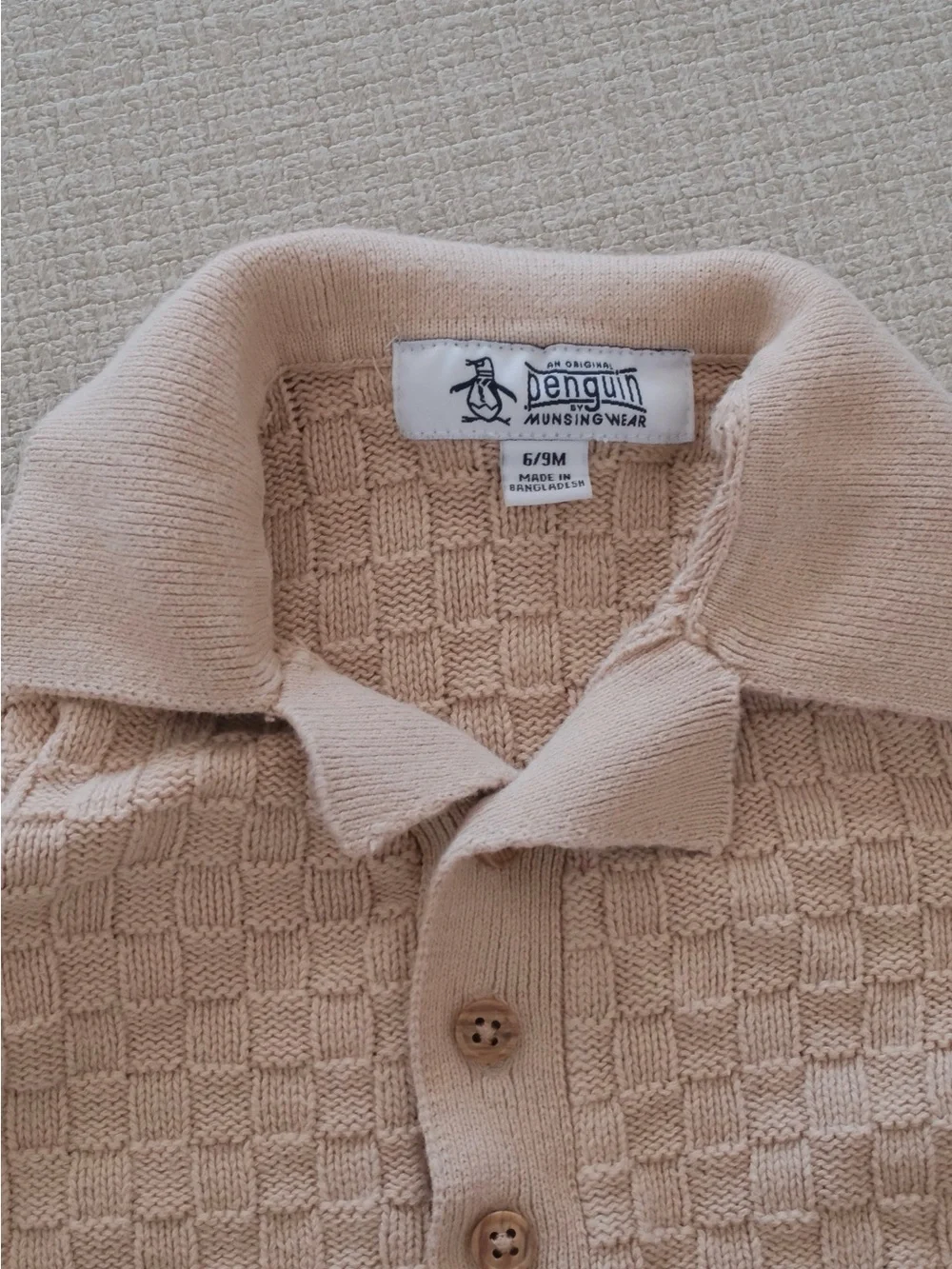 Penguin Kids Beige Knit Polo Top & Shorts Set